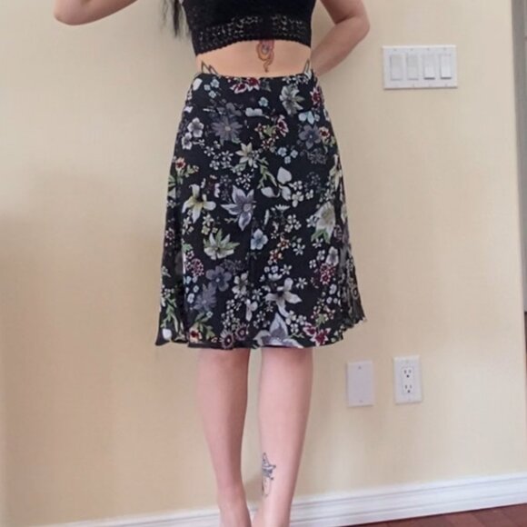 Black Floral Chiffon Midi / Mini skirt - Picture 1 of 5